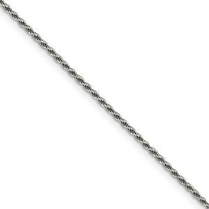 1.5mm Rhodium Plated S.Silver Solid D/C Rope Chain Necklace, 18 Inch